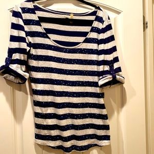 Blue and gray striped shirt